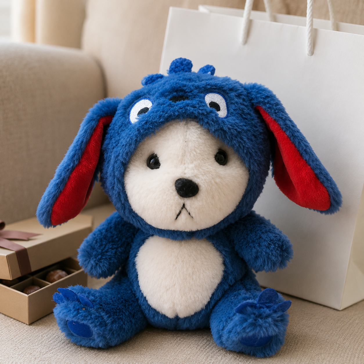 Cute Blue Bunny Teddy Plush Toy with Soft Fur & Gift Aesthetic