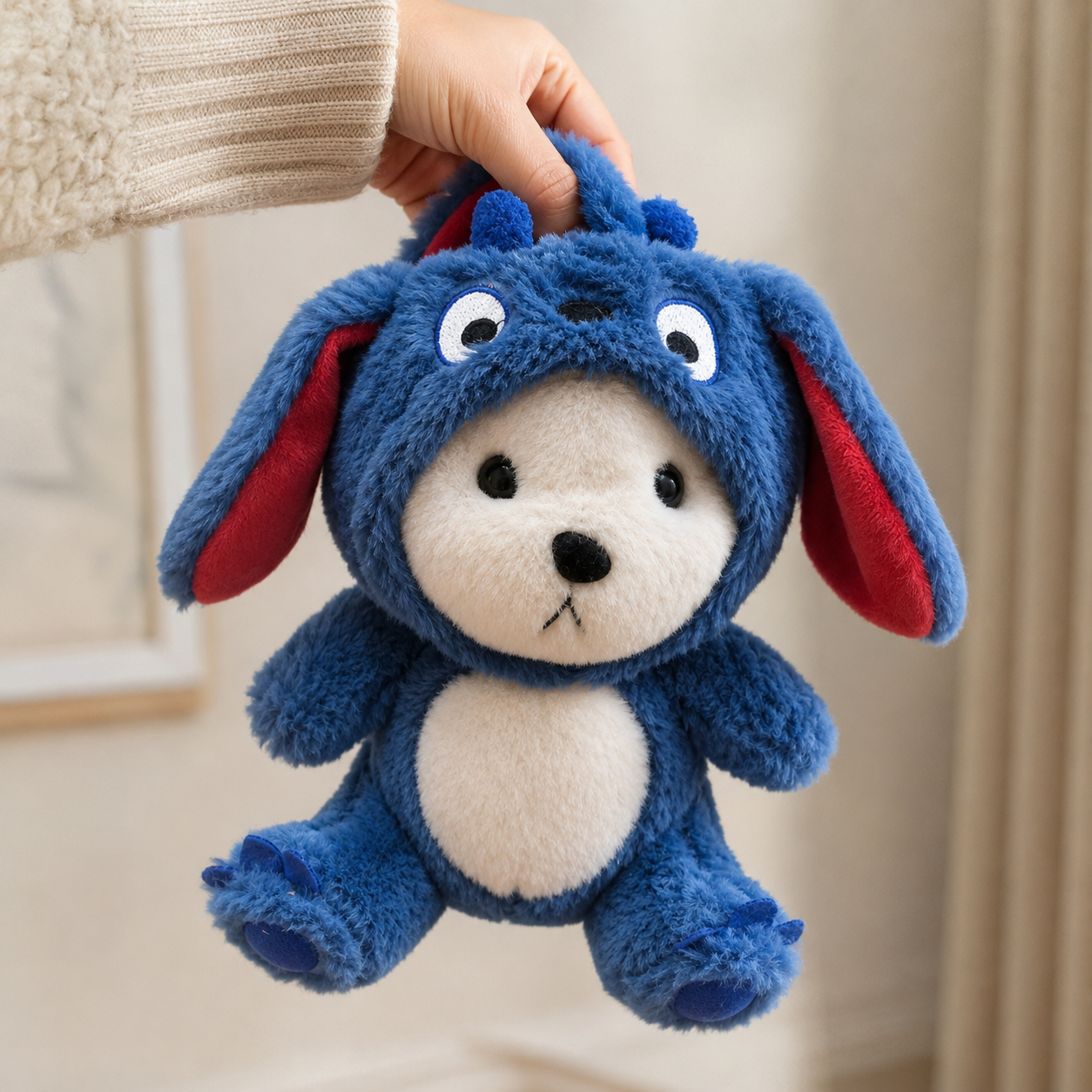 Cute Blue Bunny Teddy Plush Toy with Soft Fur & Gift Aesthetic