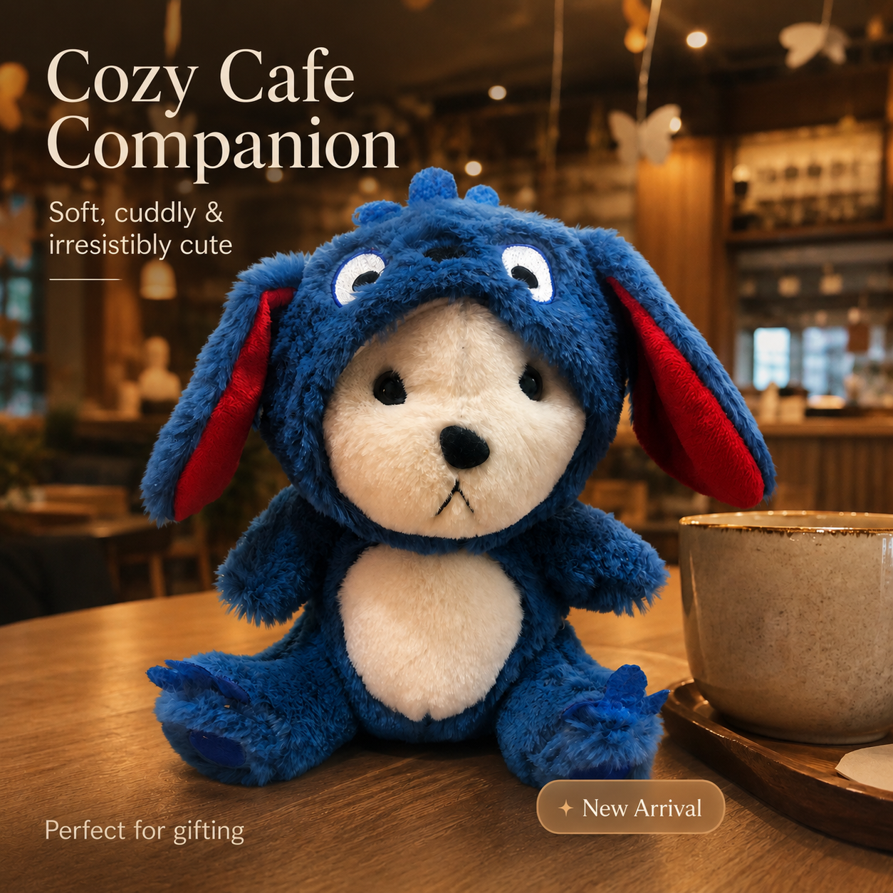 Cute Blue Bunny Teddy Plush Toy with Soft Fur & Gift Aesthetic