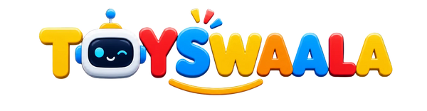Colorful logo of 'TOYSWAALA' with a robot icon on a dark background